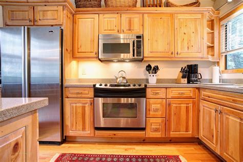 pine cabinets with stainless steel appliances|pine kitchen cabinets colors.